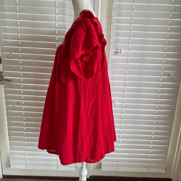 Umgee Size Small Red Floral Mini Summer Bohemian Dress Bell Sleeve Cottagecore - Picture 7 of 13